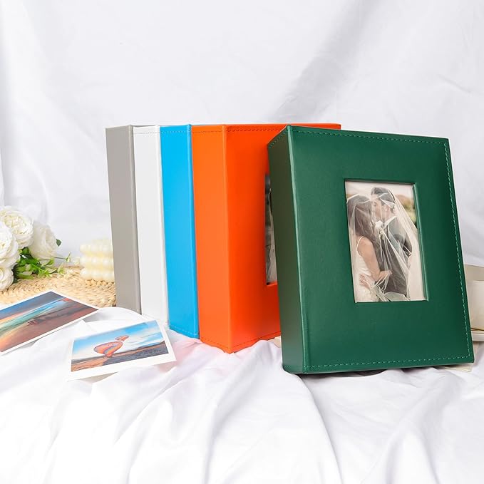 RECUTMS 200 Photo 4x6 PU Leather Cover Black Inner Page with Front Window, Small Photo Book for Baby Wedding Family (Silver)