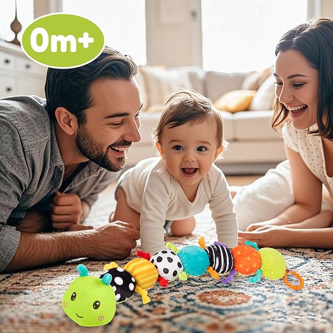 Baby Stuffed Animal Toys for 0-6 6-12 Months, Baby Musical Caterpillar Tummy Time Toys for Babies 3 6 9 12 18 Months, Newborn Infant Sensory Toys Christmas Gifts Stocking Stuffers