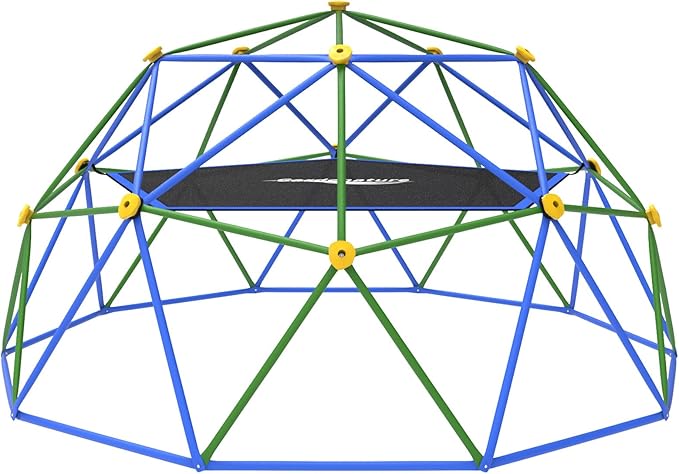 Gardenature 10FT Climbing Dome with Hammock, Outdoor Jungle Gym for Kids, Geometric Dome Climber Supporting 880 Lbs Anti-Rust Metal Outdoor Play Structure ASTM Approved Blue & Green