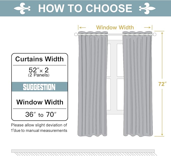ChrisDowa 100% Blackout Curtains for Bedroom with Black Liner, 2 Thick Layers Total Blackout Thermal Insulated Grommet Window Curtains 2 Panels Set (Stone Blue, 52 x 72 Inch)