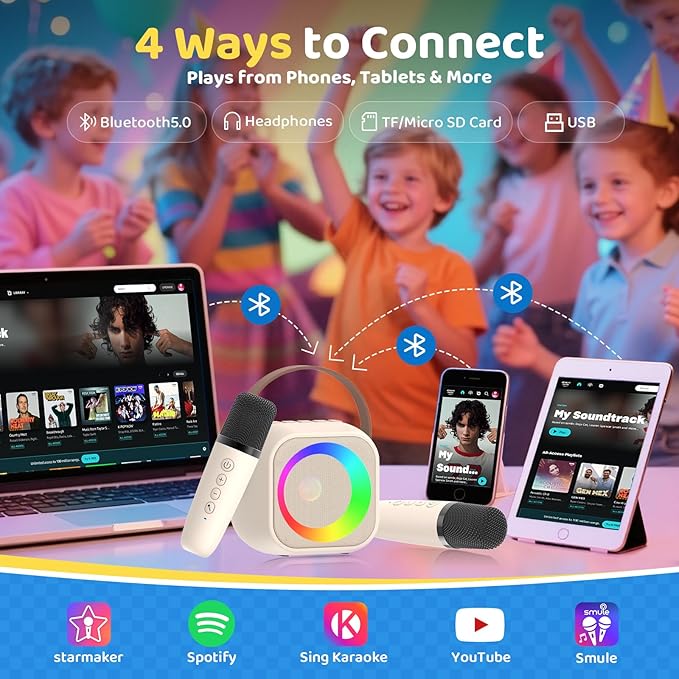 Karaoke Machine for Kids, Toys for 3-12 Years Old Girls Gifts, Kids Karaoke Microphone Machine Toy, Best Fun Christmas Birthday Gifts for 5 6 7 8 9 10 11 Years Teens Girl Boys Beige 2 Mic