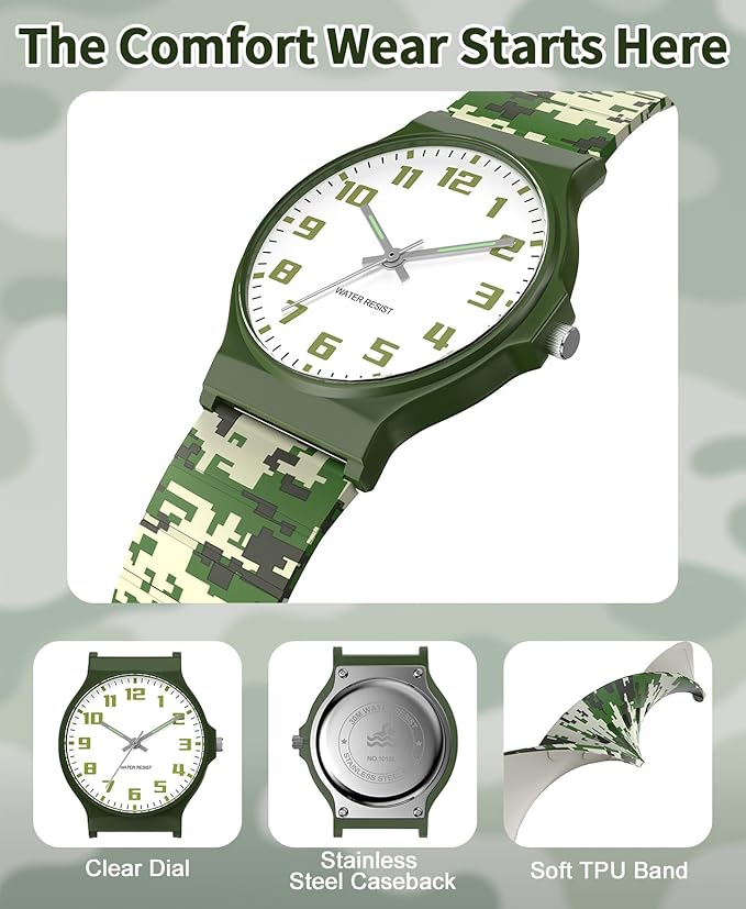 Kids Analog Watch Boys Girls, 30M Waterproof, Sports Watch for Boys, Easy to Read Children's Thin Dial Wrist Watches with Soft Band, for Ages 5-15 Kids Great Birthday Gifts Christmas Day