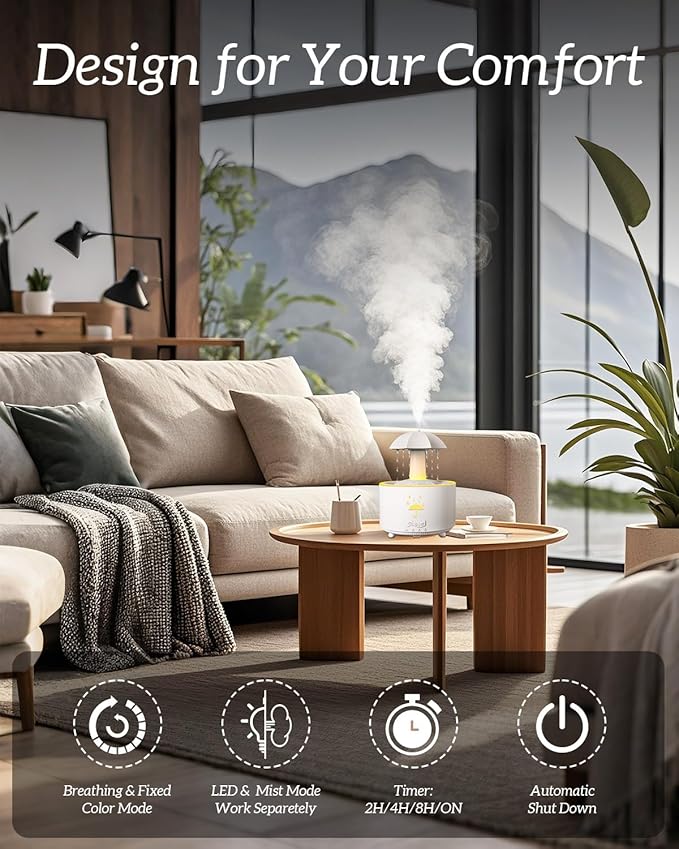 Aesthetic 2-in-1 Humidifier Oil Diffuser with 360° Rotating Raindrop & 7 LED Mood Lights,Ultrasonic Quiet Cool Mist Humidifier for up to 24 Hrs,Ideal Holiday Gifts for Home