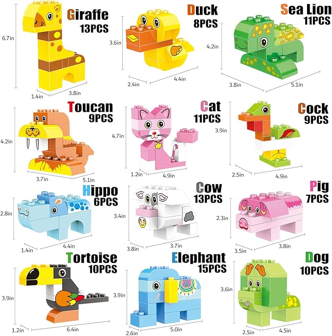 Animals Building Blocks Set, 122 Pieces Animal Building Toy Kit with Storage Box for Kids Ages 3 4 5 6 Years, Creative STEM Educational Preschool Toys for Toddlers Boys Girls Christmas Birthday Gift