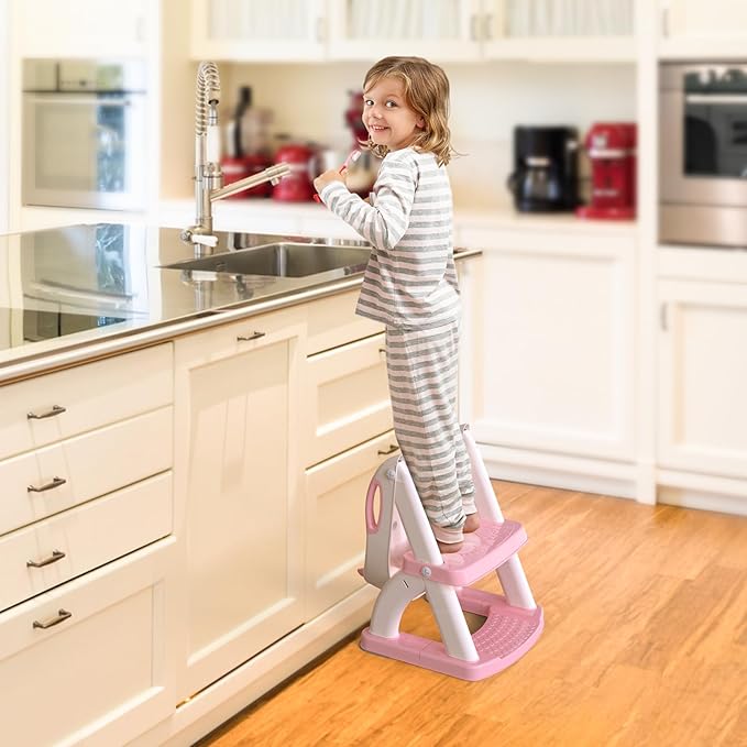 SKYROKU Potty Training Toilet, New Sector-Shape Stabilized Base two in one Toddler Toilet Seat with Splash Guard, Anti Slip Pad, and Step Stool Pink