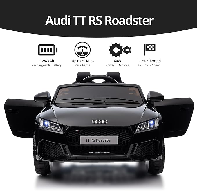 Electric Ride on Car for Kids, Licensed Audi 12V 7Ah Kids Ride-on Toy for Toddlers 3-5 Year Old with Remote, Bluetooth - Black