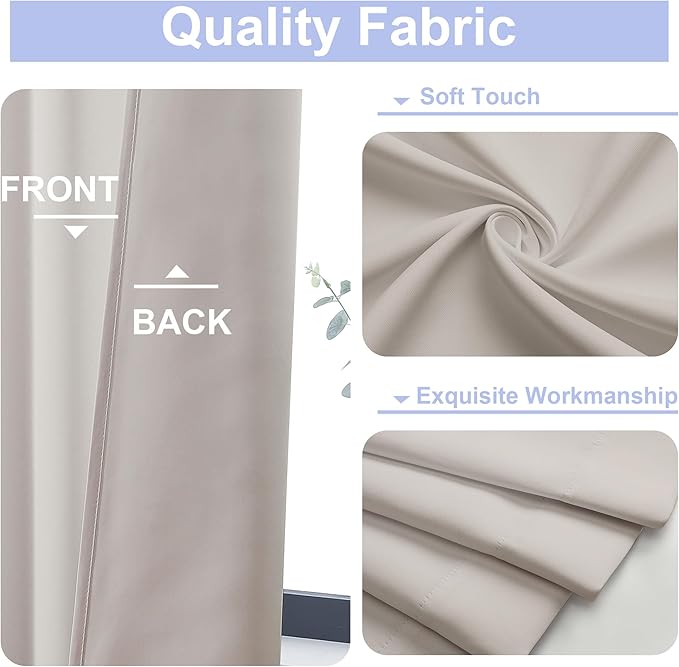 Simplebrand Ava Natural Blackout Curtains for Patio 108 Inches Long 2 Panels Set, Solid Thermal Insulated Room Darkening Rod Pocket Window Treatment Curtains Blackout Drapes, W50 x L108 Inch, Natural