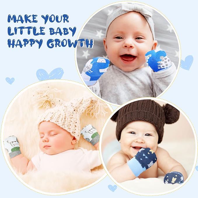 6 Pairs Newborn Baby Mittens No Scratch Gloves Infant Toddler Anti Scratch Essentials Unisex Cotton for 3-9 Months Girls Boys (Gray Series, Cool)