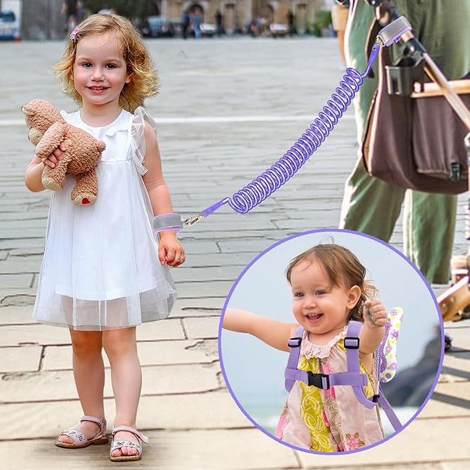 Accmor Toddler Harness Leash + Anti Lost Wrist Link, Cute Butterfly Kids Leash Wristband Assistant, Adorable Child Walking Harness Strap Adjustable Belt Protector for Baby Girls to Outdoor Travel