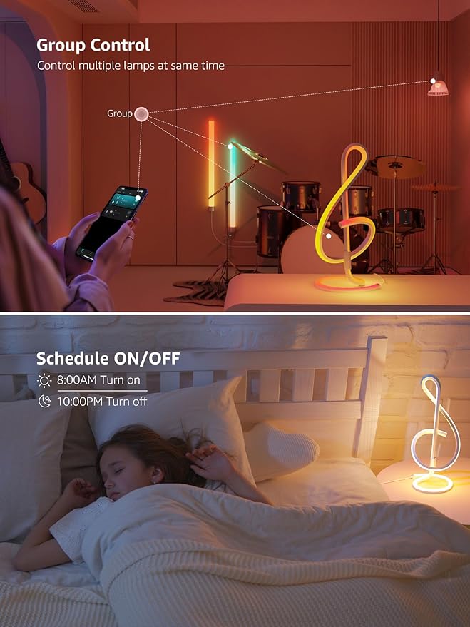 Lepro TB2 AI Smart Table Lamp, RGB+IC Addressable LED Lamp Alexa Google Enable, APP Control Color Changing Modern Spiral Lamp No Remote, Music Sync, AI Generated Lighting LLM,2.4 GHz WiFi/Bluetooth