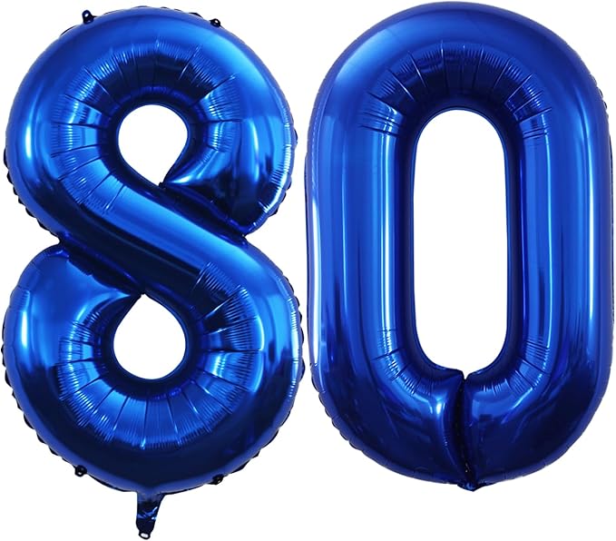 GOER Number 80 Balloons for 80th Birthday Party Decorations,42 Inch Jumbo Foil Helium Balloons for 80th Anniversary (Blue)