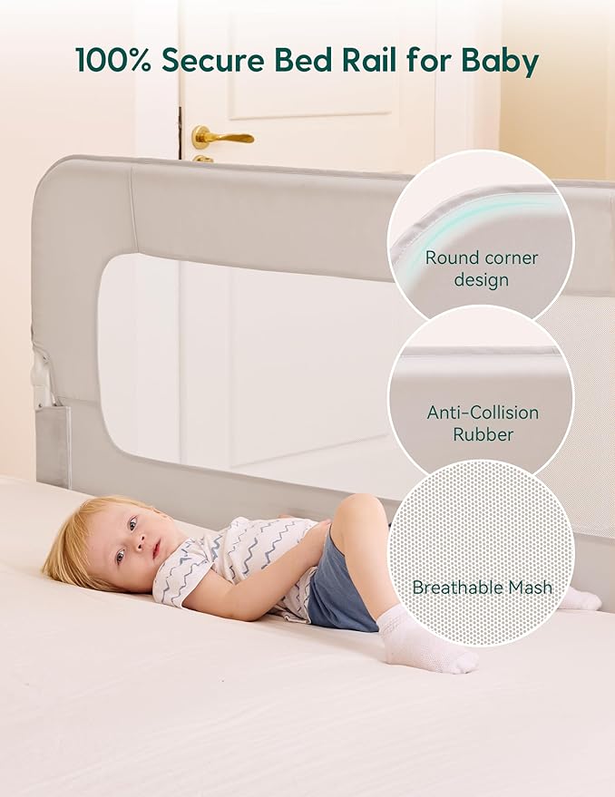 BABELIO Bed Rail for Toddlers, 59" Wide Swing Down & Adjustable Height Toddler Bed Rails for Kids/Elderly/Adults, Baby Side Railing for Twin/Full/Queen/King Size