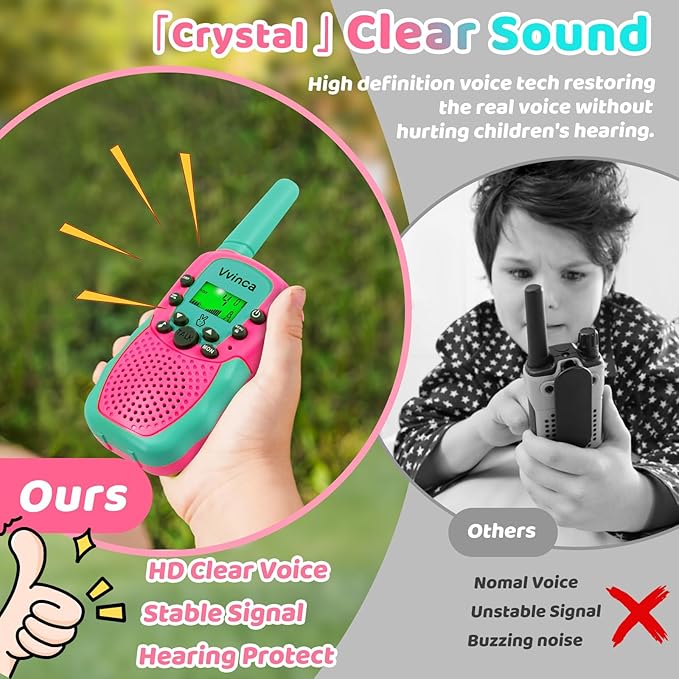 Walkie Talkies for Kids, 3 Miles Long Range 22 Channels 2 Way Rechargeable Kids Walkie Talkie with Flashlight for Camping Hiking Indoor Outdoor Toy 3 4 5 6-12 Boy Girl Birthday Gifts 2 Packs