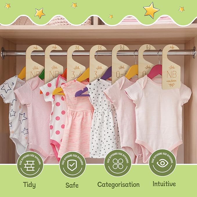 16Pcs Baby Closet Dividers Cute Baby Clothes Organizer Double Face Baby Closet Organizer for Clothes Organizer Wooden Baby Closet Dividers for Infant to Toddler
