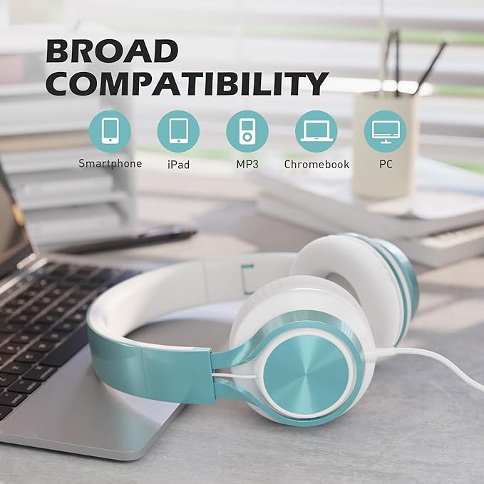 AILIHEN C8 Headphones Wired, On-Ear Headphones with Microphone and Volume Control, Corded 3.5mm Headset for Boys Girl School Smartphones Chromebook Laptop Computer Tablets Airplane Travel (Lime Green)