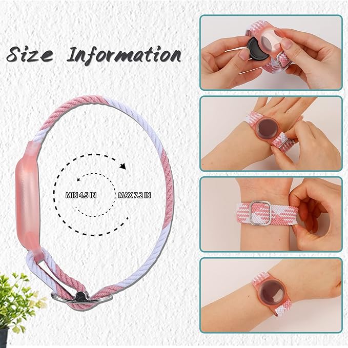 4 Pack Kids Bracelet Compatible with AirTag, GPS Kid Tracker Holder Braided Wristband for Apple Air Tag, Nylon Adjustable Anti Lost Airtag Watch Band for Kids Children Elders (Mixed Color)