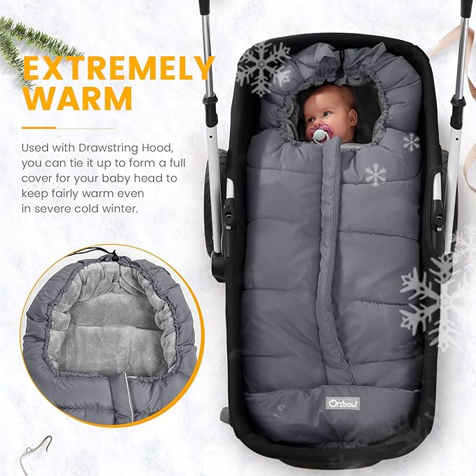 Orzbow Warm Bunting Bag Universal,Stroller Sleeping Bag Cold Weather,Waterproof Toddler Footmuff (Grey, Large)