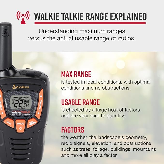 Cobra ACXT345 Weather-Resistant Walkie Talkies - Rechargeable, 22 Channels, Long Range 25-Mile Two-Way Radio Set (2-Pack)