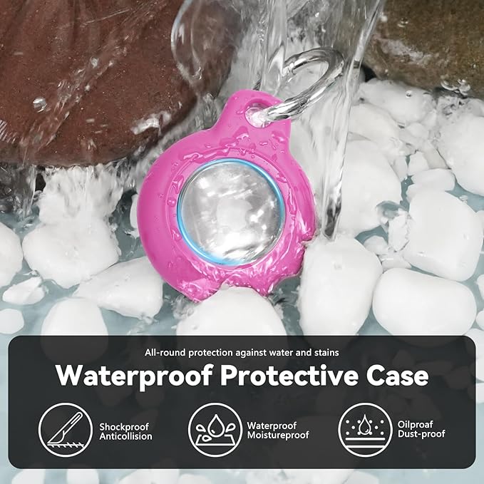 Upgrade Waterproof 2 Pack Airtags Holder with Apple Airtags Keychain, Hard PC Air Tag Case, Anti-Scratch & Shock Air tag Holder, Men's Women's Keyrings & Keychains-White+Rose Red
