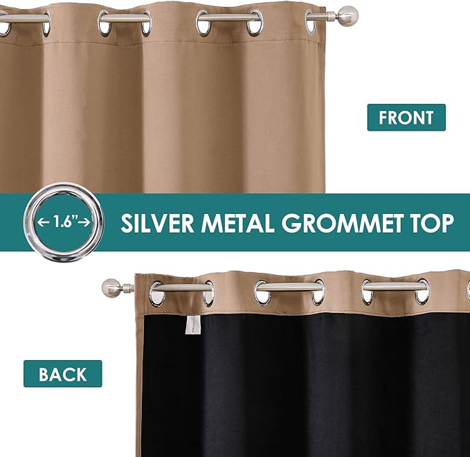 ChrisDowa 100% Blackout Curtains for Bedroom with Black Liner, 2 Thick Layers Total Blackout Thermal Insulated Grommet Window Curtains 2 Panels Set (Cappuccino, 52 x 45 Inch)