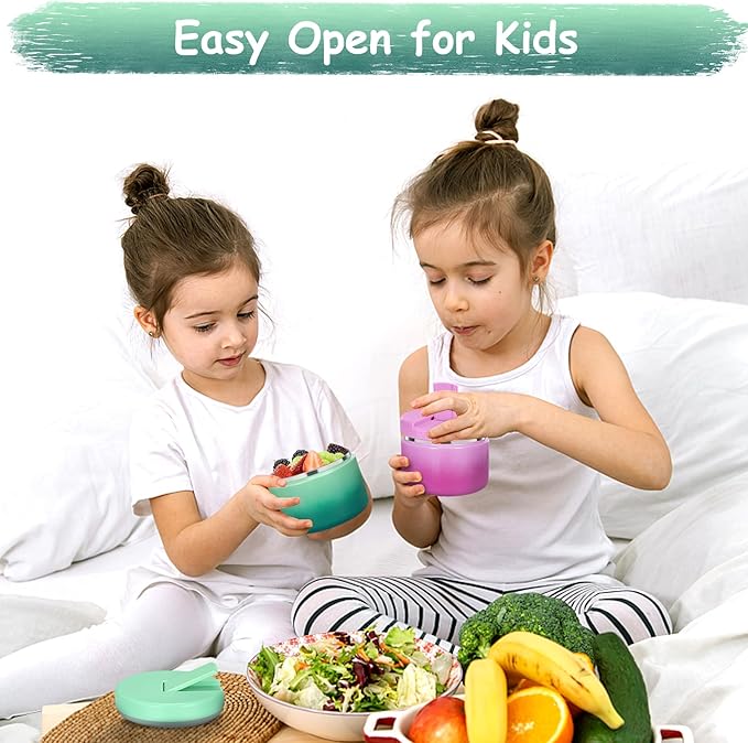 12oz Insulated Vacuum Food Jar with Buckle Lid Wide Mouth Soup Thermo for Hot Food Kids Leakproof Stainless Steel Lunch Container (Gradient Green, 12OZ)