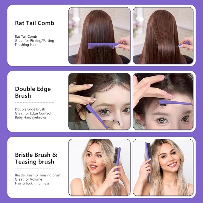 Curl Defining Brush, Curly Hair Brush, Slick Back Hair Brush, For Combing and Shaping Curls in All Hairstyles to Reduce Pulling (Purple)
