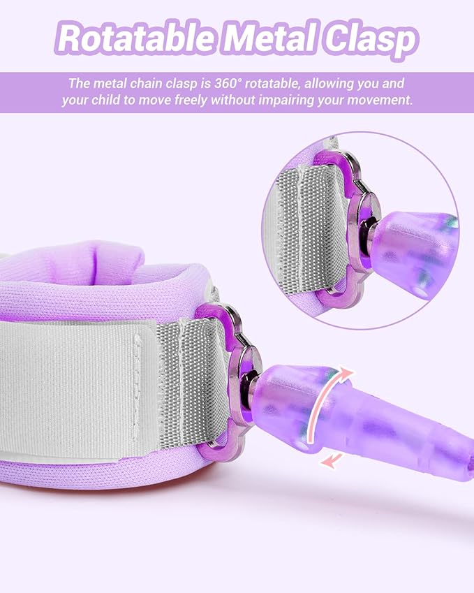 Dr.meter Anti Lost Wrist Link, 2 Pack Toddler Safety Leash with Key Lock, Reflective Child Walking Harness - Dual 8.2ft Length Pink & Purple Kids Leash for Outdoor, Kids Travel Essencials