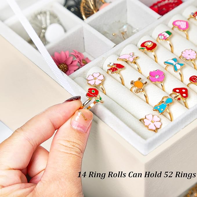 Earrings Jewelry Box for Girls, 5 Layers Jewelry Organizer with Earring Holder Organizer for Girls Earring Organizer Jewelry Boxes for Women Earrings and Necklaces Jewelry Box Organizer Beige