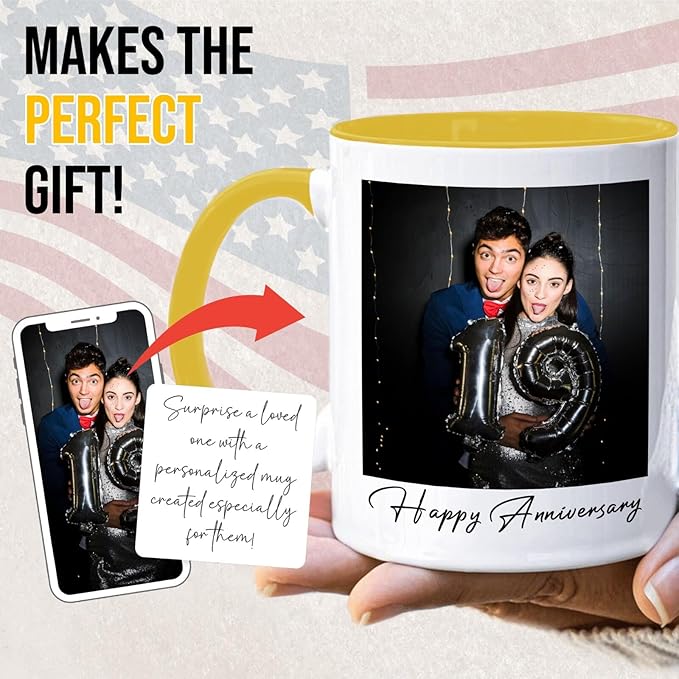 Ship Next Day Custom Mug Design Your Own Photo Text Personalized Picture Gifts for Women Men Customized Gifts Idea Personalized Coffee Mugs 11oz Yellow Handle