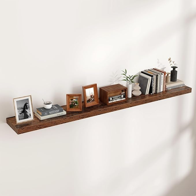 Floating Shelves for Wall, Large Wall Mounted Shelves with Invisible Brackets, Long Wood Floating Shelf for Living Room, Bedroom, Kitchen, (Brown, 72" W x 9" D x 1.5" H)