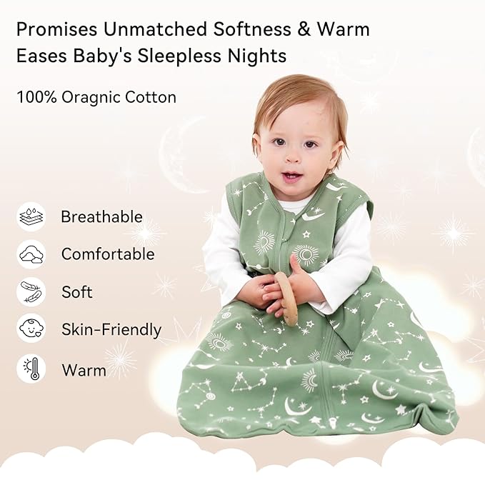 Baby Sleep Sack 0-6 Months 3 Pack 100% Cotton Lightweight 0.5 TOG Wearable Blanket Baby Sleep Bag with 2-Way Zipper for Newborn Infant