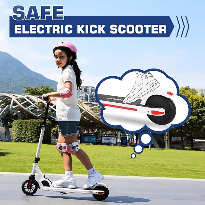 Caroma Electric Scooter for Kids Ages 6-12,150W/180WMotor,10 MPH Max Speed & 7 Miles,Colorful Lights,Adjustable Height & Speed,LED Display,Foldable Kids Electric Scooter 132 Lbs Max Load,Idea Gift