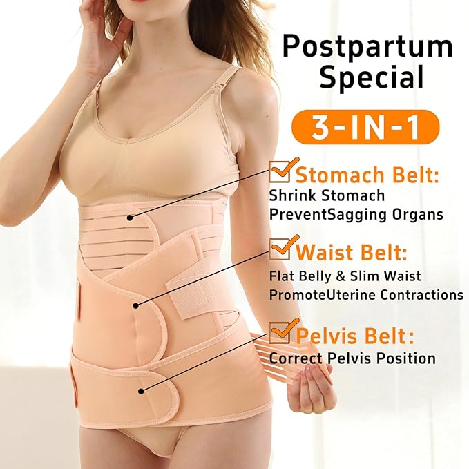 3 in 1 Postpartum Belly Band Post Partum for Women Abdominal Binder Surgery C Section Recovery Stomach Belly Wrap Belt