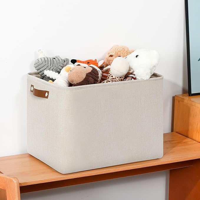 DULLEMELO Large Storage Baskets, Fabric Storage Bins for Organizing Clothes, Large Storage Bins with Handles for Shelves Closet Organizers, Fabric Storage Baskets for Toy Organizers(Beige)
