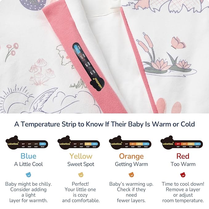 Baby Sleep Sack 6-12 Months, Cotton Detachable Long Sleeve Sleep Sack, 1.0 Tog Toddler Sleeping Sack with Temperature Strips, 2-Way Zipper Wearable Blankets for Newborns, Bunny