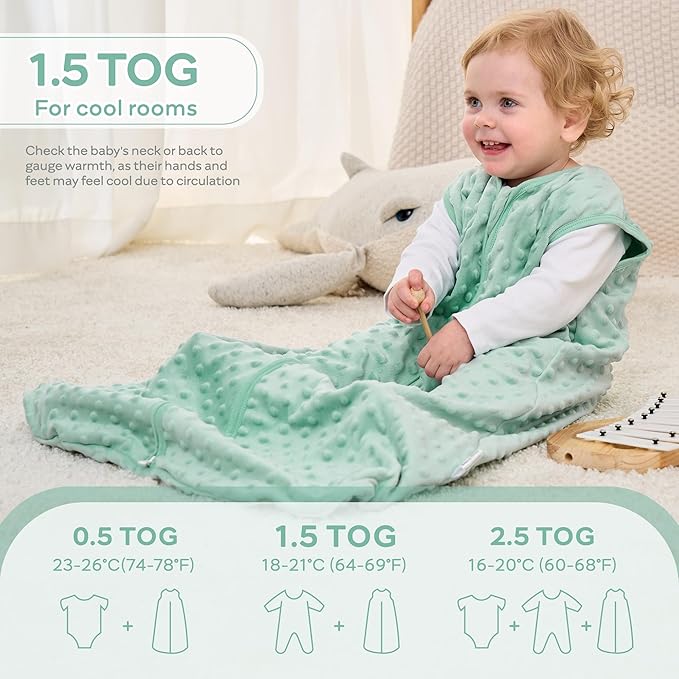 JELLYMONI Fleece Baby Sleep Sack 0-6 Months, 1.5 Tog Warm Winter Baby Wearable Blanket with Plush Dots and 2-Way Zipper, Cotton Toddler Sleep Sack