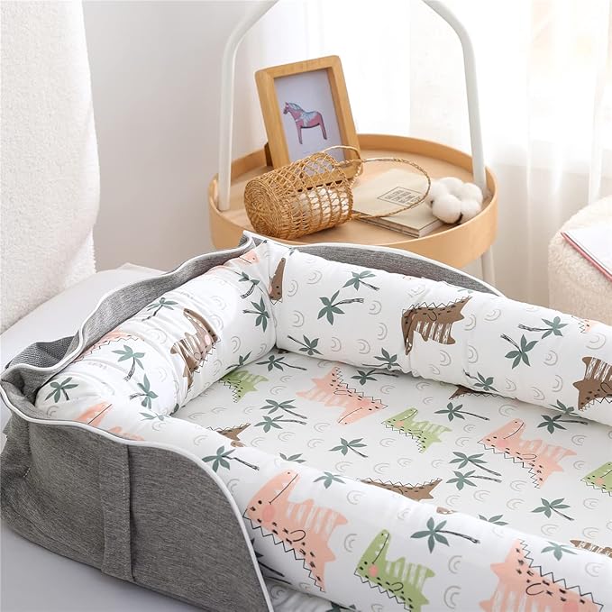 Baby Lounger for Newborn Portable Bag,Baby Lounger Play Mat Awake-Time,Newborn Babies Essentials Gifts 0-24 Months Home Travel(Crocodile Jungle)