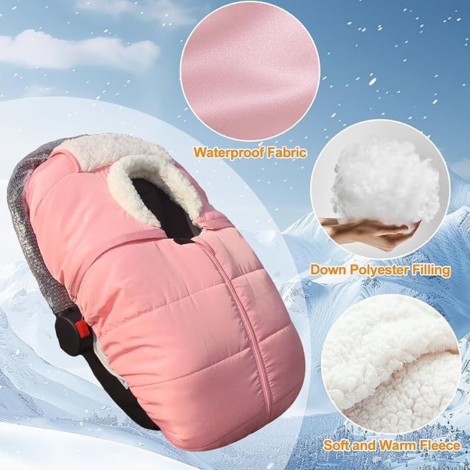 Fairy Baby Winter Car Seat Cover for Babies Carseat– Waterproof, Warm Car Seat Cover Baby – Universal Winter Cover for Back Seat, Infant Car Seat & Baby Carseat（Pink）