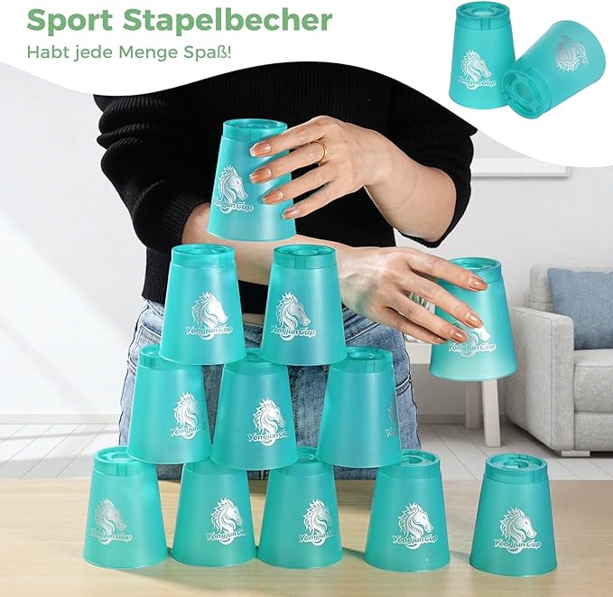 yeesport 48 Pcs Sport Stacking Cups, Sport Training Game for Challenge Competition, Plastic Stacking Cups, Classic Family Game for Kids and Adults, Red+Blue+Green+Black