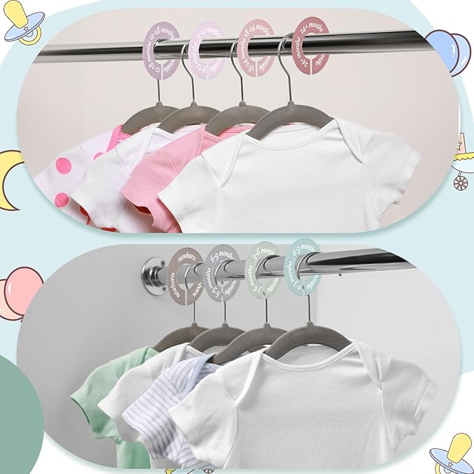 8 Pcs Baby Closet Dividers Unisex Baby Clothes Organizers Clear Labels for Nursery Closet Organizer & Decor Nursery Fits Most Rods (Retro,Bright Color)