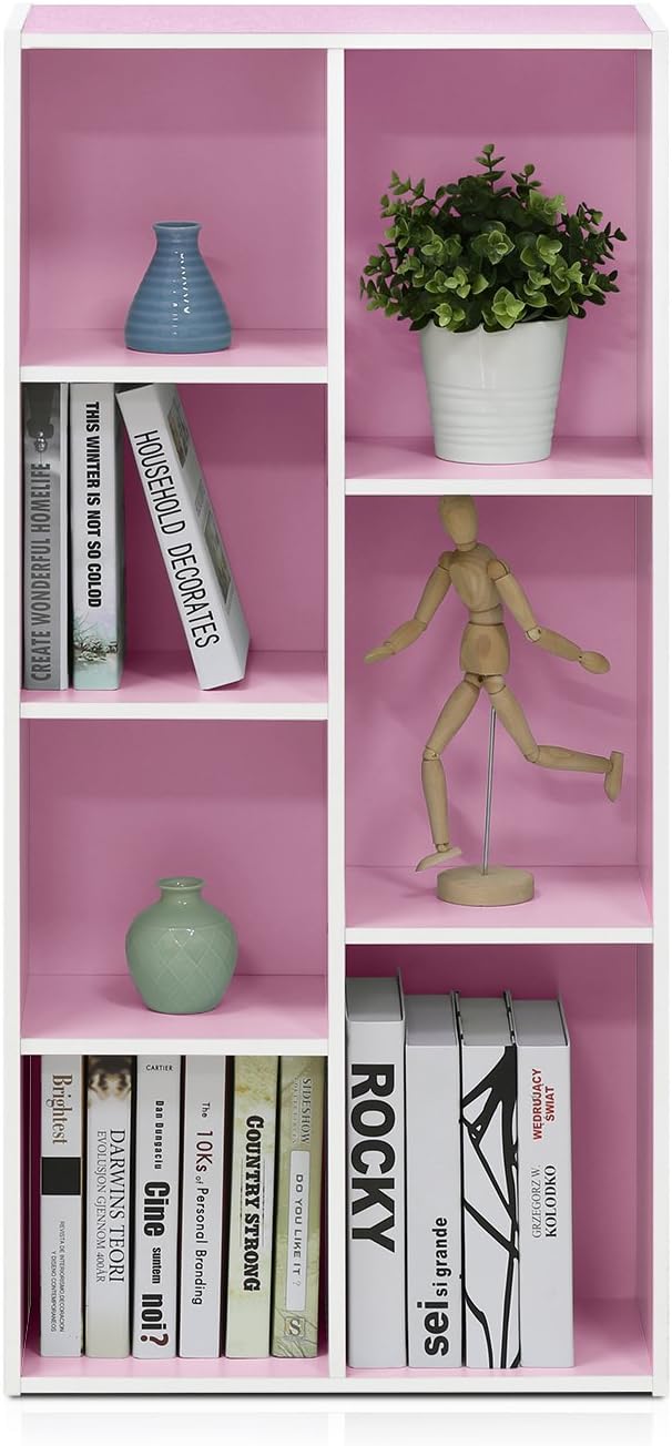 Furinno 7-Cube Reversible Open Shelf, White/Pink 11048WH/PI