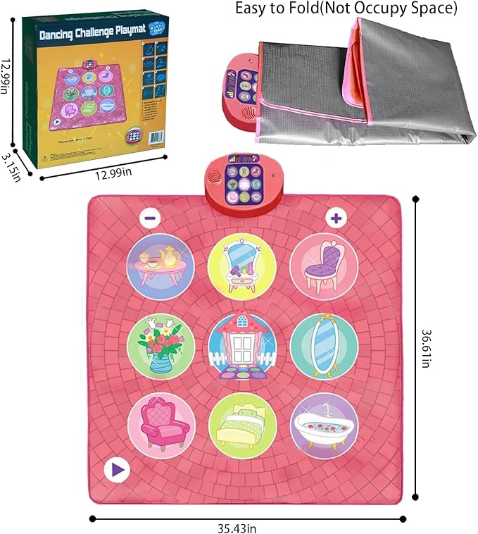 Dance Mat Toy for 3-12 Year Old Girls, Dancing Music Game Birthday for Kids, PlaymatScreen-Free Pink Dance Pad, Premium Speaker with Built-in Adjustable Volume Music, Perfect Christmas Birthday Gift