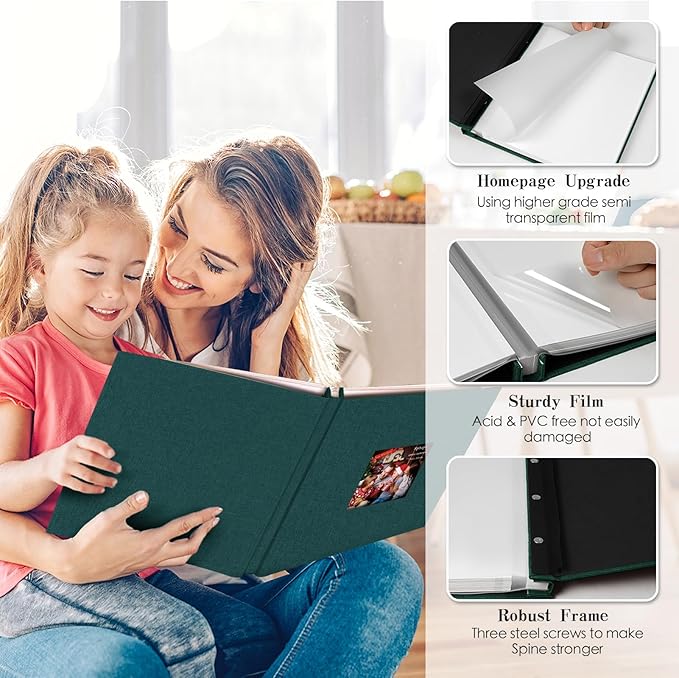 Spbapr Large Photo Album Self Adhesive 3x5 4x6 5x7 8x10 Pictures Magnetic Scrapbook Linen Cover DIY Album with A Metal Pen 11"x10.6"40pages