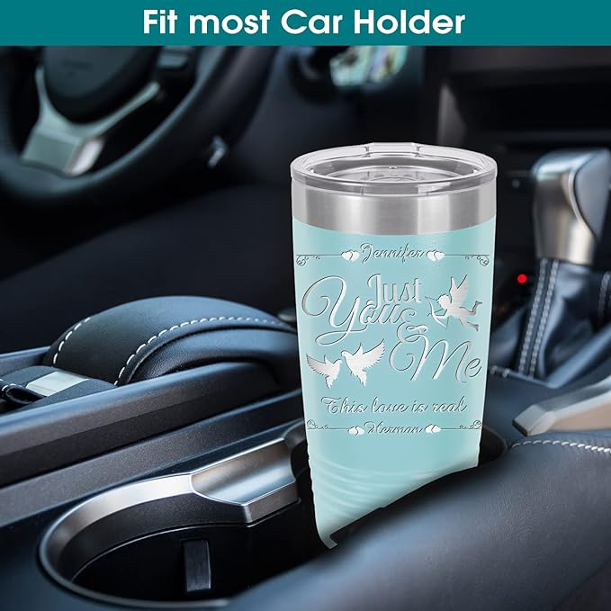 Personalized Tumbler, Custom Travel Coffee Mug, Laser Engraved Insulated Double Wall Stainless Steel Coffee Mug, Gift for Her, Closing Lid Included (Light Blue, 20oz)