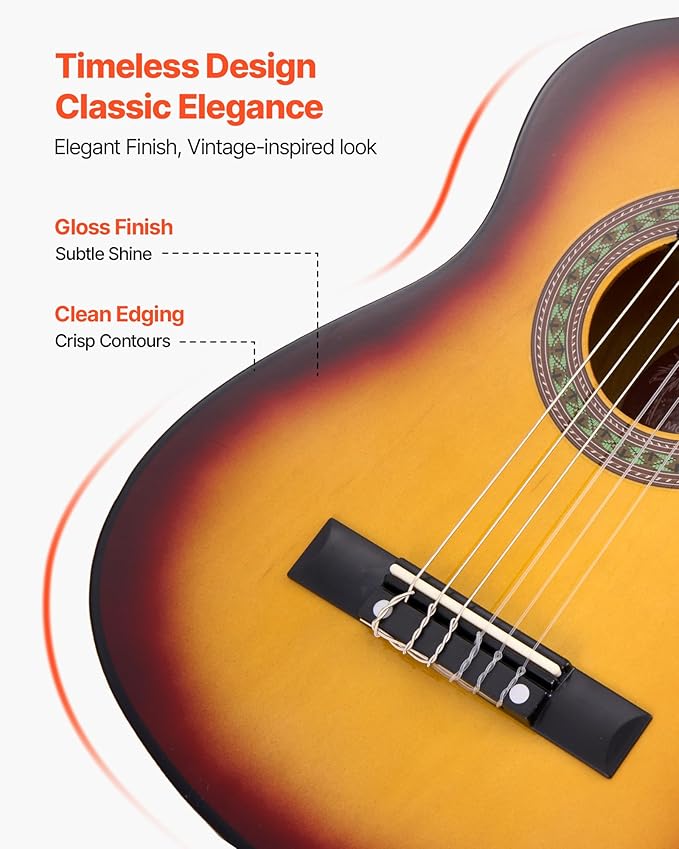 VEVOR Acoustic Guitar, Classical Guitar Starter Kit for Beginners, with Nylon Strings, Basswood Guitar, for Kids Adults Girls Boys Students