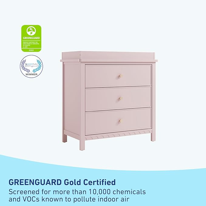 Graco Sasha 3-Drawer Chest with Changing Table Topper (Blush) – GREENGUARD Gold Certified, Nursery Bedroom Chest with Spacious Storage, Interlocking Drawer System, Pre-Installed Tracks