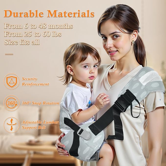 Baby Carrier Newborn to Toddler-Adjustable Baby Sling Carrier,Toddler Carrier for 25-60lbs,Comfortable Baby Sling for Hands-Free Carrying (Ash Feather)