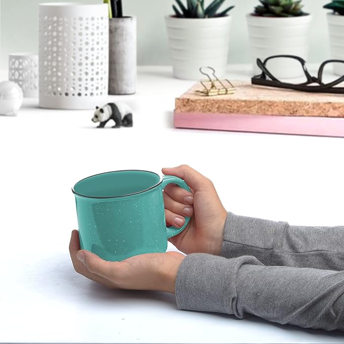 DISCOUNT PROMOS Ceramic Campfire Coffee Mugs 13 oz. Set of 10, Bulk Pack - Perfect for Tea, Espresso, Cappuccino, Hot Cocoa - Mint