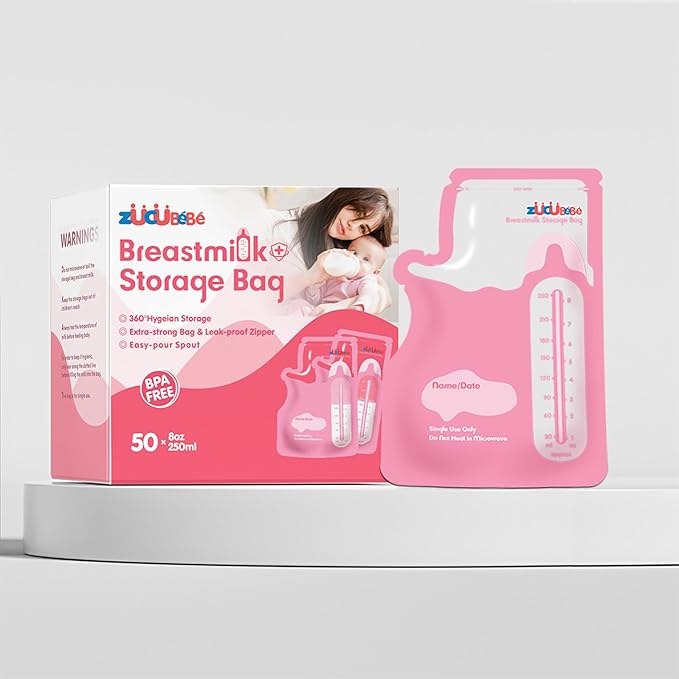 Breastmilk Storage Bags(50 Count)，8oz Milk Storage Bags for Breastfeeding，BPA Free with Easy Pour Spout, Self Standing, for Refrigeration and Freezing Red