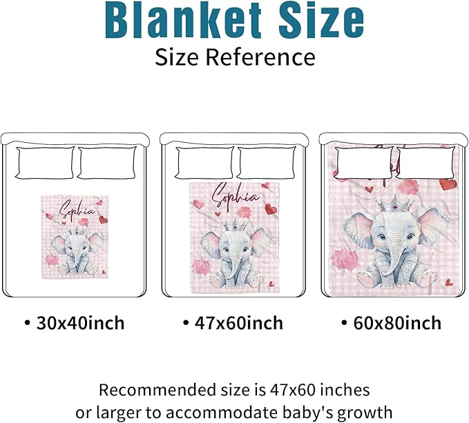 Custom Name Crib Bedding Set - Elephant Theme, Personalized Pink Checkered Nursery Bedding 3-Piece Set– Soft Blanket, Fitted Sheet, Changing Pad Cover – for Newborns Girls Nursery Gifts